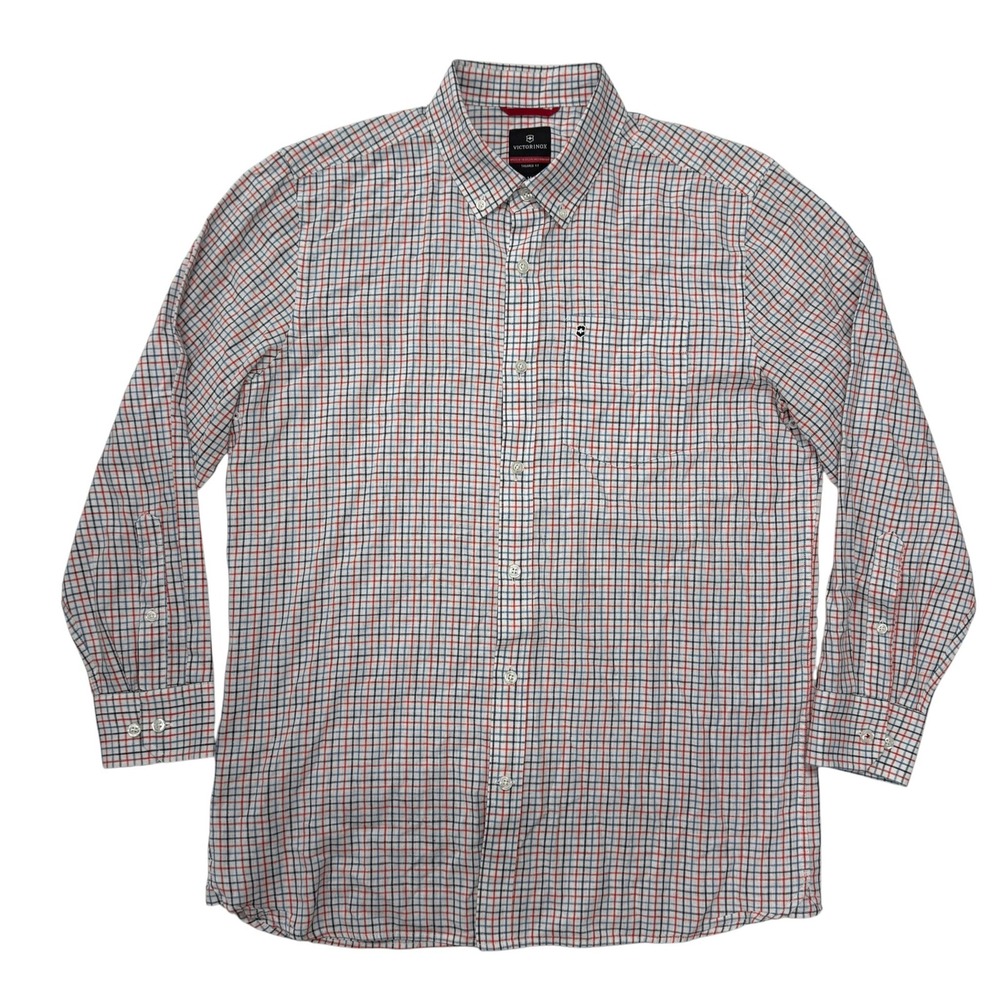 Victorinox Button Down Shirt Mens Medium Tailored Fit Cotton Linen Plaid